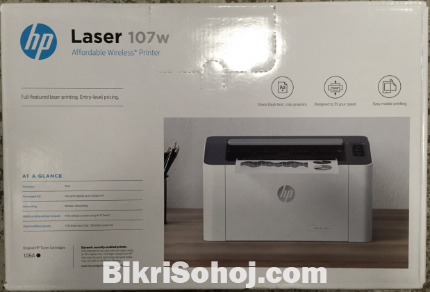 HP Black & White Print 107w Single Function Laser Printer